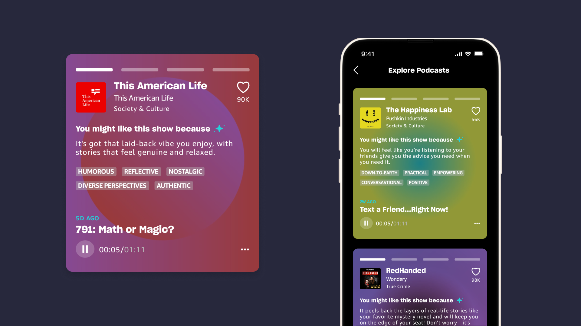 preview of new designs for amazon podcast discovery