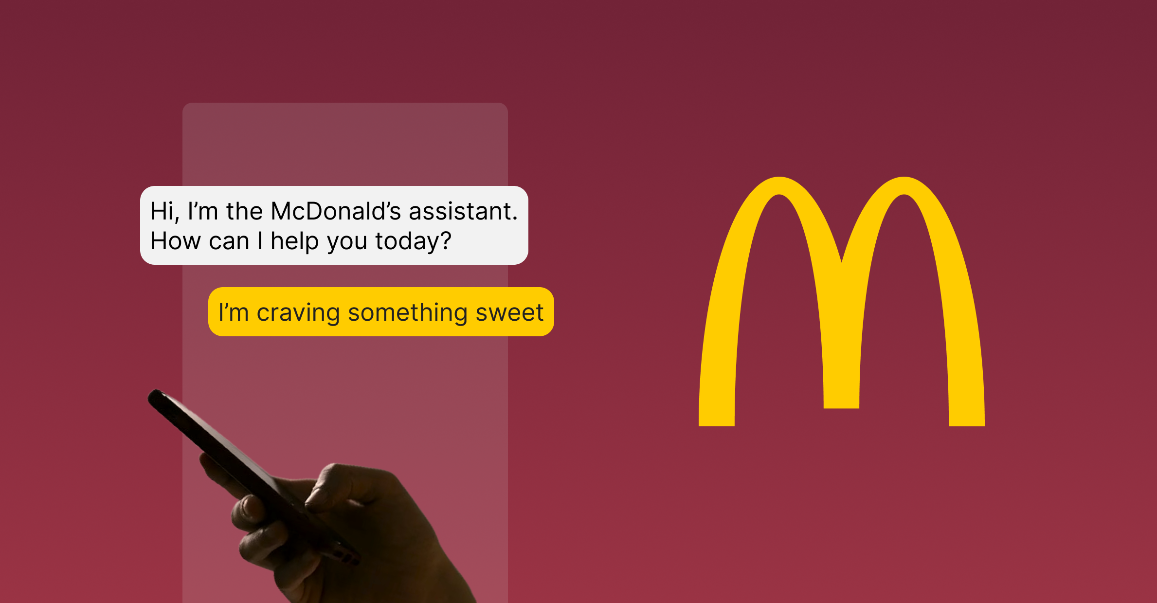 A phone showing a conversation between the McDonald's chat assistant and customer
